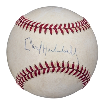 Carl Hubbell Single Signed ONL Feeney Baseball (Beckett)